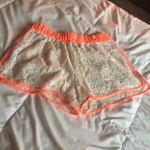 Coral and white lace women’s shorts